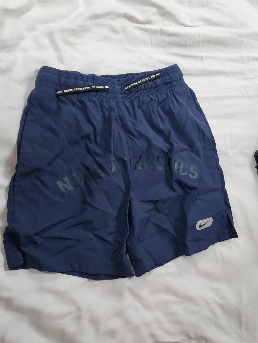 Youth Size M Nike Vintage Navy Blue Athletic Shorts with Reflective Swoosh